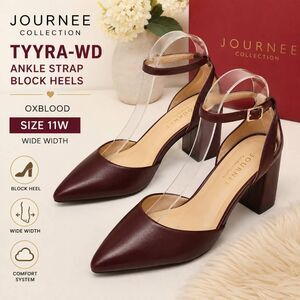 Journee Collection Tyyra-WD Oxblood Ankle Strap Block Heels Women’s 11W